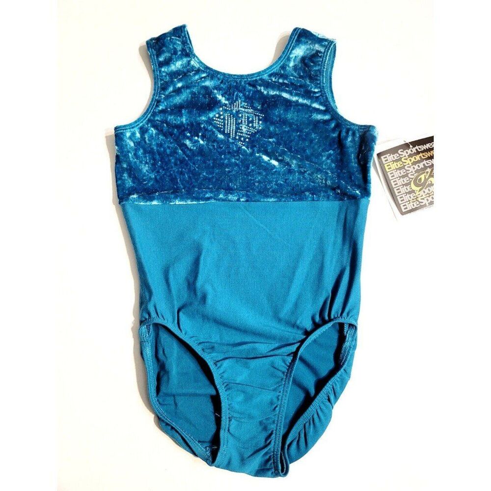 GK Elite AL Gymnastics Dance Sleeveless Velvet 2-Tone Leotard Turquoise Adult L